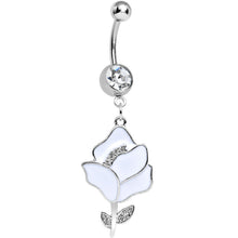 将图片加载到图库查看器,Clear Gem Stainless Steel White Opera Flower Dangle Belly Ring