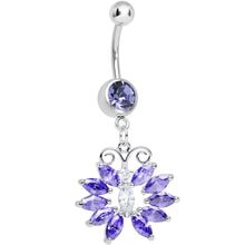 Load image into Gallery viewer, Purple Cubic Zirconia Queen of Spring Butterfly Dangle Belly Ring