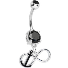 将图片加载到图库查看器,Black Double Cubic Zirconia Captain Anchor Infinity Dangle Belly Ring