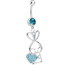将图片加载到图库查看器,Aqua Cubic Zirconia Hugging Heart Bunny Dangle Belly Ring