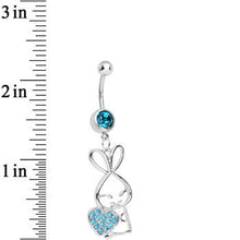 将图片加载到图库查看器,Aqua Cubic Zirconia Hugging Heart Bunny Dangle Belly Ring