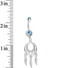 Load image into Gallery viewer, Aqua Double CZ Lost in Dreamland Dreamcatcher Dangle Belly Ring