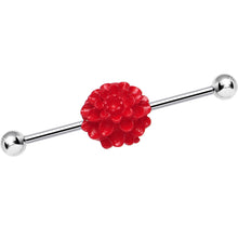 Load image into Gallery viewer, 14G Red Blooming Carnation Flower Industrial Barbell 36mm