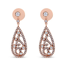 Load image into Gallery viewer, 18K Rose Gold 1 1/4 Cttw Diamond Teardrop Shaped Drop and Dangle Screw Back Stud Earring (F-G Color, VS1-VS2 Clarity)