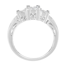 Load image into Gallery viewer, 10K White Gold 1/2 Cttw Brilliant & Baguette Cut Diamond 3 Stone Design with 3 Square Clusters Engagement Ring (H-I Color, SI2-I1 Clarity) - Size 6-3/4