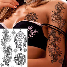 Load image into Gallery viewer, 53 Sheets Black Lace Temporary Tattoos Sticker Butterfly Flower Fake Tatoo Sticker Sexy Black Henna Temporary Tattoos For Women