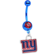 将图片加载到图库查看器,Licensed NFL Red Gem Anodized Titanium NY Giants Dangle Belly Button Ring