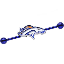 Load image into Gallery viewer, Licensed NFL Blue Anodized Denver Broncos Industrial Barbell 38mm