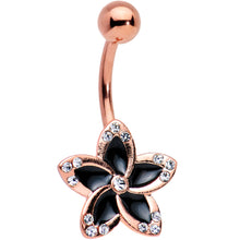 Load image into Gallery viewer, Clear Gem Rose Gold Plated Midnight Pitch Flower Belly Ring