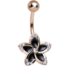 Load image into Gallery viewer, Clear Gem Rose Gold Plated Midnight Pitch Flower Belly Ring
