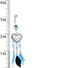 将图片加载到图库查看器,Aqua Gem Blue and Black Feather Flutter Heart Dangle Belly Ring