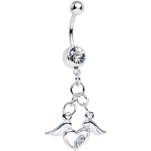 Load image into Gallery viewer, Clear Gem Elevated Love Winged Heart Dangle Belly Ring