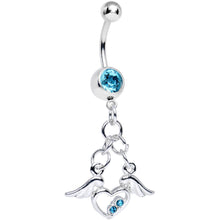 将图片加载到图库查看器,Aqua Gem Elevated Love Winged Heart Dangle Belly Ring