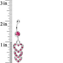Load image into Gallery viewer, Pink Gem Triple Trickle Heart Dangle Belly Ring
