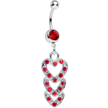 Load image into Gallery viewer, Red Gem Triple Trickle Heart Dangle Belly Ring