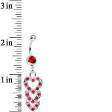 Load image into Gallery viewer, Red Gem Triple Trickle Heart Dangle Belly Ring