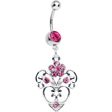 将图片加载到图库查看器,Pink Gem Flowering Heart Dangle Belly Ring