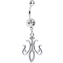 Load image into Gallery viewer, Clear Gem Magnifique Fleur de Lis Dangle Belly Ring