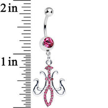 Load image into Gallery viewer, Pink Gem Magnifique Fleur de Lis Dangle Belly Ring