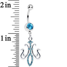 将图片加载到图库查看器,Aqua Gem Magnifique Fleur de Lis Dangle Belly Ring