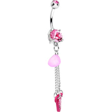 Load image into Gallery viewer, Pink Double Gem Sparkling Trapeze Swing Pink Heart Dangle Belly Ring