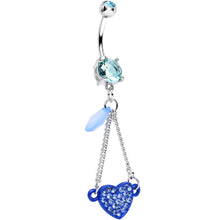 Load image into Gallery viewer, Aqua Double Gem Sparkling Trapeze Swing Blue Heart Dangle Belly Ring