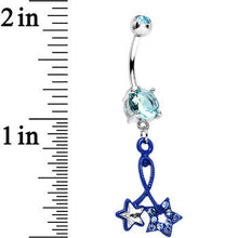 Load image into Gallery viewer, Aqua Double Gem Twin String of Blue Stars Dangle Belly Ring