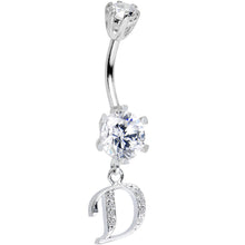Load image into Gallery viewer, 925 Sterling Silver Clear CZ Ornate Script Initial D Dangle Belly Ring