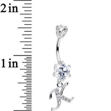 将图片加载到图库查看器,925 Sterling Silver Clear CZ Ornate Script Initial K Dangle Belly Ring