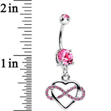 Load image into Gallery viewer, Pink Cubic Zirconia Infinite Love Heart Dangle Belly Ring