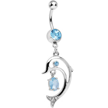 Load image into Gallery viewer, Aqua Cubic Zirconia Glamorous Frisking Dolphin Dangle Belly Ring