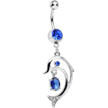 将图片加载到图库查看器,Blue Cubic Zirconia Glamorous Frisking Dolphin Dangle Belly Ring
