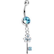 Load image into Gallery viewer, Aqua Gem Unlock Your Luck Clover Heart Key Dangle Belly Ring