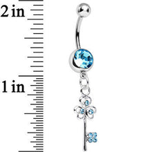 Load image into Gallery viewer, Aqua Gem Unlock Your Luck Clover Heart Key Dangle Belly Ring