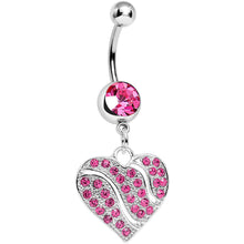 Load image into Gallery viewer, Pink Gem Sparkling Rivers of Love Heart Dangle Belly Ring