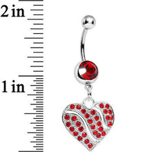 将图片加载到图库查看器,Red Gem Sparkling Rivers of Love Heart Dangle Belly Ring