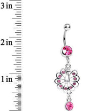 Load image into Gallery viewer, Pink Gem Enchanted Open Tail Peacock Dangle Belly Ring