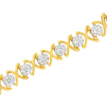 Load image into Gallery viewer, 10K Yellow Gold Plated Sterling Silver 2 cttw Diamond "XOXO" Bracelet (J-K Clarity, I1-I2 Color) - Size 7.25"