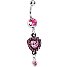 Load image into Gallery viewer, Pink Gem Ornate Black Lacework Heart Dangle Belly Ring