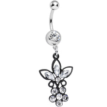 Load image into Gallery viewer, Clear Gem Power of the Dual Black Flower Dangle Belly Ring