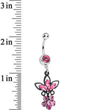 Load image into Gallery viewer, Pink Gem Power of the Dual Black Flower Dangle Belly Ring