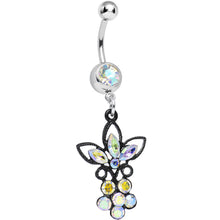 Load image into Gallery viewer, Aurora Gem Power of the Dual Black Flower Dangle Belly Ring