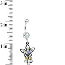 Load image into Gallery viewer, Aurora Gem Power of the Dual Black Flower Dangle Belly Ring