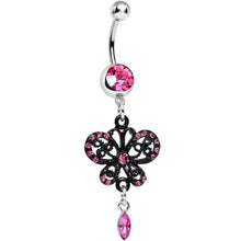 将图片加载到图库查看器,Pink Gem Dark Prague Lace Winged Butterfly Dangle Belly Ring