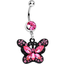 将图片加载到图库查看器,Pink Gem Passionate Black Butterfly Dangle Belly Ring