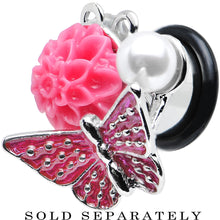 Load image into Gallery viewer, 00G Pink Acrylic Flower Pink Butterfly Single Flare Steel Plug