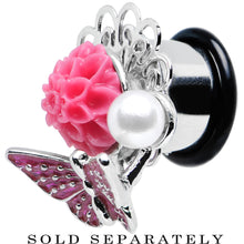 Load image into Gallery viewer, 1/2 Pink Acrylic Flower Pink Butterfly Single Flare Steel Plug