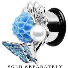 Load image into Gallery viewer, 1/2 Blue Acrylic Flower Aqua Butterfly Single Flare Steel Plug