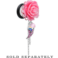 Load image into Gallery viewer, Pink Gem Angel Wing and Pink Rose Flower Single Flare Dangle Plug Sizes 0G to 16mm