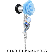 Load image into Gallery viewer, Aqua Gem Angel Wing and Aqua Rose Flower Single Flare Dangle Plug Sizes 6mm to 16mm